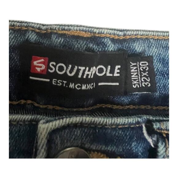 Southpole Jeans Men's Size 32x30 Blue Skinny Fit Faded Wash Stretch Denim - Picture 3 of 5